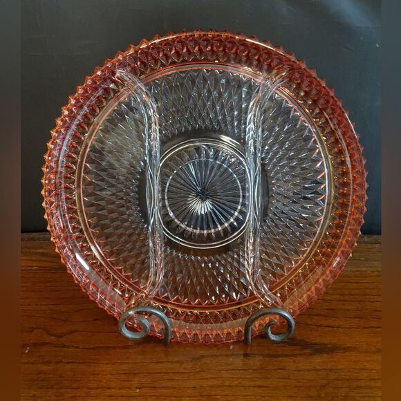 Indiana Glass Ruby Red Diamond Point Divided Serving Platter 12.25" - Picture 1 of 7